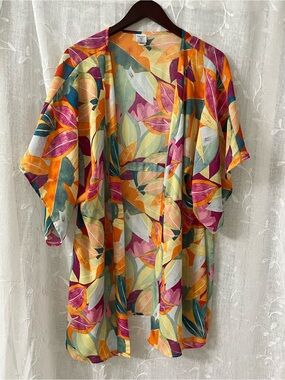 Kimono Resort Beach Boho Tropical Print V-Neck Sleeve One Size